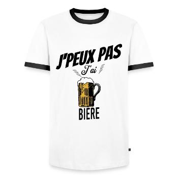 J'peux pas j'ai bière - T-shirt contrasté Homme - blanc/noir - Devant - AI Model Female 172 light (172cm) & AI Model Male 178 dark (178cm)
