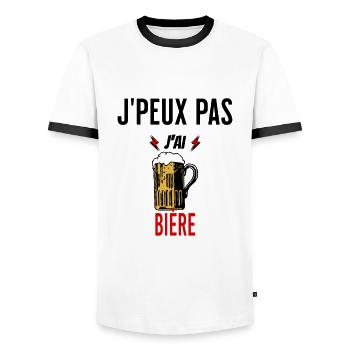 J'peux pas j'ai bière phrase humoristique - T-shirt contrasté Homme - blanc/noir - Devant - AI Model Female 172 light (172cm) & AI Model Male 178 dark (178cm)