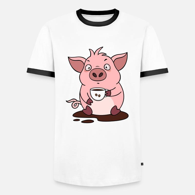 Kaffee Schwein Morgenmuffel Langschläfer - Männer Kontrast-T-Shirt - Weiß/Schwarz