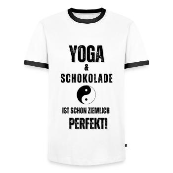 Yoga Schokolade Meditation Namaste Geschenkidee - Männer Kontrast-T-Shirt - Weiß/Schwarz - Vorne - AI Model Female 172 light (172cm) & AI Model Male 178 dark (178cm)