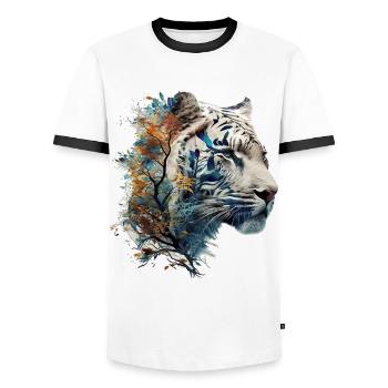 Tiger Tiere Geschenk Mann Kunst Bunt Tiermotiv - Männer Kontrast-T-Shirt - Weiß/Schwarz - Vorne - AI Model Female 172 light (172cm) & AI Model Male 178 dark (178cm)