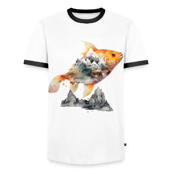 Fisch Berge Kunstwerk Geschenk Frau Kunst Tiere - Männer Kontrast-T-Shirt - Weiß/Schwarz - Vorne - AI Model Female 172 light (172cm) & AI Model Male 178 dark (178cm)