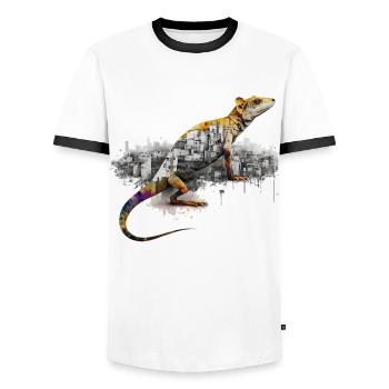 Iguana Artwork Gift Idea Art Animal Animal Motif - Men's Ringer Shirt - white/black - Front - AI Model Female 172 light (172cm) & AI Model Male 178 dark (178cm)