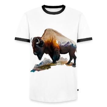 Bison Berg Bunt Landschaft Geschenk Kunst Bisons - Männer Kontrast-T-Shirt - Weiß/Schwarz - Vorne - AI Model Female 172 light (172cm) & AI Model Male 178 dark (178cm)