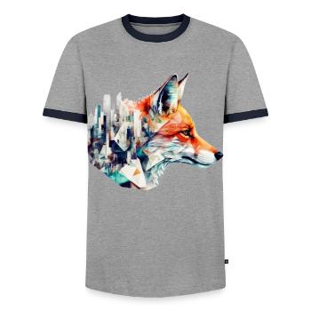Fuchs Architektur Kunstwerk Geschenkidee Tier - Männer Kontrast-T-Shirt - Grau/Navy  - Vorne - AI Model Female 172 light (172cm) & AI Model Male 178 light (178cm)