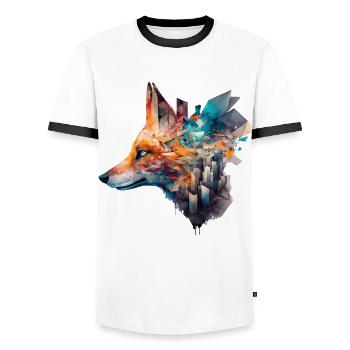 Fox City Art Gift Idea Animal Motif Animals Zoo - Men's Ringer Shirt - white/black - Front - AI Model Female 172 light (172cm) & AI Model Male 178 dark (178cm)