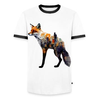 Fox Artwork Art Foxes Animals Gift Zoo - Men's Ringer Shirt - white/black - Front - AI Model Female 172 light (172cm) & AI Model Male 178 dark (178cm)