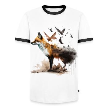 Fuchs Vogel Vögel Kunst Geschenk Tier Malerei Zoo - Männer Kontrast-T-Shirt - Weiß/Schwarz - Vorne - AI Model Female 172 light (172cm) & AI Model Male 178 dark (178cm)