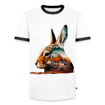 Rabbit Mountains Desert Nature Gift Art Rabbit - Men's Ringer Shirt - white/black - Front - AI Model Female 172 light (172cm) & AI Model Male 178 dark (178cm)