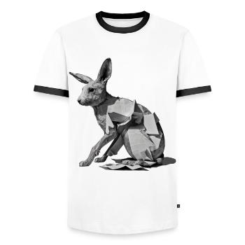 Rabbit Polygon Newspaper Art Gift Animal Rabbit - Men's Ringer Shirt - white/black - Front - AI Model Female 172 light (172cm) & AI Model Male 178 dark (178cm)