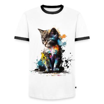 Katzenbaby Bunt Katze Kunst Geschenk Katzenmotiv - Männer Kontrast-T-Shirt - Weiß/Schwarz - Vorne - AI Model Female 172 light (172cm) & AI Model Male 178 dark (178cm)
