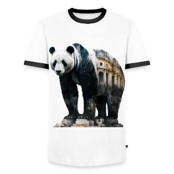 Panda Colorful Architecture Head Gift Animal Panda Bear - Men's Ringer Shirt - white/black - Front - AI Model Female 172 light (172cm) & AI Model Male 178 dark (178cm)