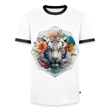 Tiger Blumen Mandala Kunst Geschenk Tier Motiv - Männer Kontrast-T-Shirt - Weiß/Schwarz - Vorne - AI Model Female 172 light (172cm) & AI Model Male 178 dark (178cm)