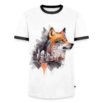 Wolf Architekt Bunt Geschenkidee Kunst Tier Zoo - Männer Kontrast-T-Shirt - Weiß/Schwarz - Vorne - AI Model Female 172 light (172cm) & AI Model Male 178 dark (178cm)
