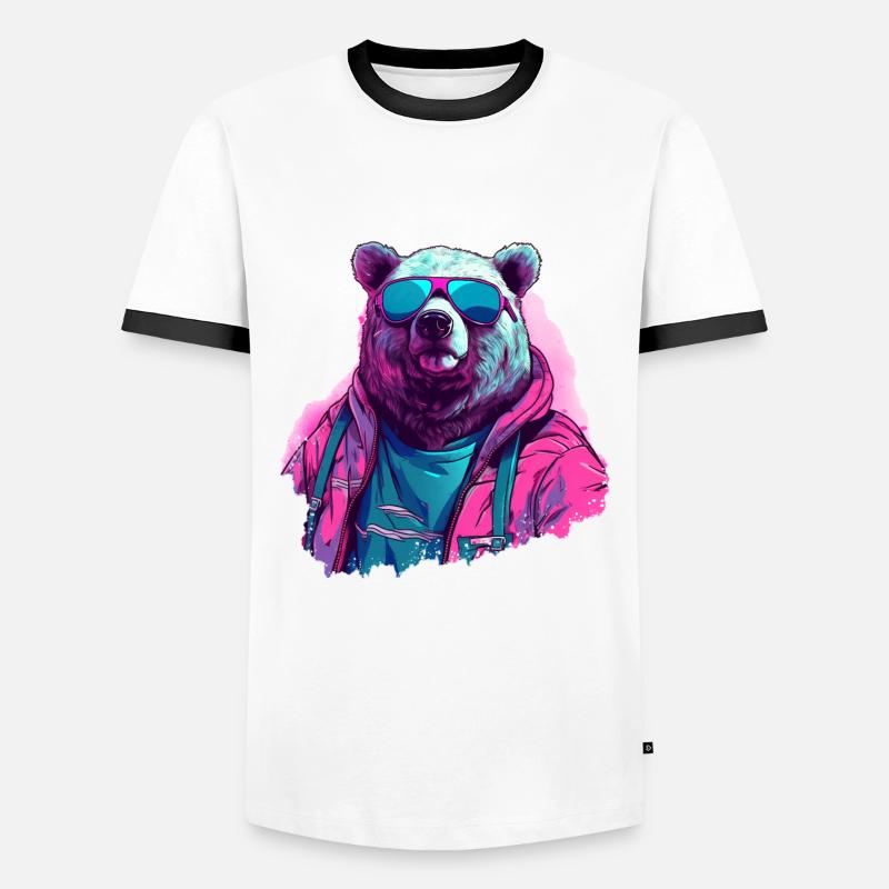 Pinker Bär mit Sonnenbrille - Männer Kontrast-T-Shirt - Weiß/Schwarz