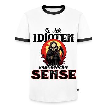 Lustig - So viele Idioten und nur eine Sense - Männer Kontrast-T-Shirt - Weiß/Schwarz - Vorne - AI Model Female 172 light (172cm) & AI Model Male 178 dark (178cm)