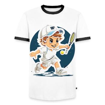 Tennis - Männer Kontrast-T-Shirt - Weiß/Schwarz - Vorne - AI Model Female 172 light (172cm) & AI Model Male 178 dark (178cm)