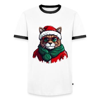 Cool Christmas cat with sunglasses - Men's Ringer Shirt - white/black - Front - AI Model Female 172 light (172cm) & AI Model Male 178 dark (178cm)