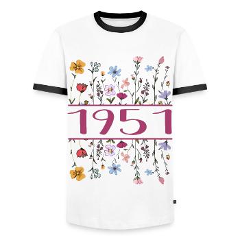 1951 Legendär Seit 1951 Geburtstag 1951 Frauen - Männer Kontrast-T-Shirt - Weiß/Schwarz - Vorne - AI Model Female 172 light (172cm) & AI Model Male 178 dark (178cm)