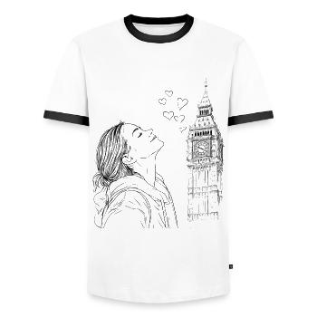London Big Ben England Frau Herzen Line Art Kunst - Männer Kontrast-T-Shirt - Weiß/Schwarz - Vorne - AI Model Female 172 light (172cm) & AI Model Male 178 dark (178cm)