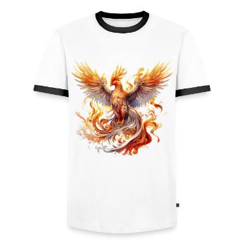 Phoenix Phoenix Fire Flames Bird Mythology - Men's Ringer Shirt - white/black - Front - AI Model Female 172 light (172cm) & AI Model Male 178 dark (178cm)
