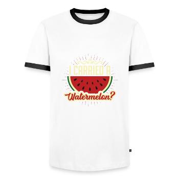I Wore A Watermelon Shirt & Gift - Men's Ringer Shirt - white/black - Front - AI Model Female 172 light (172cm) & AI Model Male 178 dark (178cm)