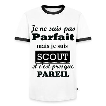 Je ne suis pas parfait mais je suis scout - T-shirt contrasté Homme - blanc/noir - Devant - AI Model Female 172 light (172cm) & AI Model Male 178 dark (178cm)