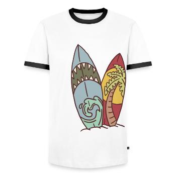 Planche de surf surfer sport sport nautique surf été - T-shirt contrasté Homme - blanc/noir - Devant - AI Model Female 172 light (172cm) & AI Model Male 178 dark (178cm)