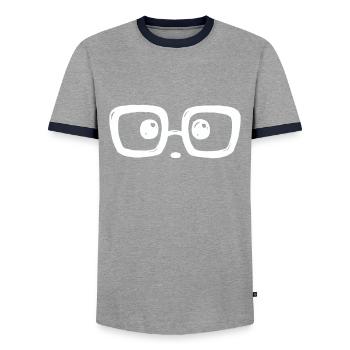 Regard étonné avec lunettes... - T-shirt contrasté Homme - gris/marine  - Devant - AI Model Female 172 light (172cm) & AI Model Male 178 light (178cm)