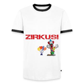 Ich wollte als Kind nie zum Zirkus Affenzirkus - Männer Kontrast-T-Shirt - Weiß/Schwarz - Vorne - AI Model Female 172 light (172cm) & AI Model Male 178 dark (178cm)
