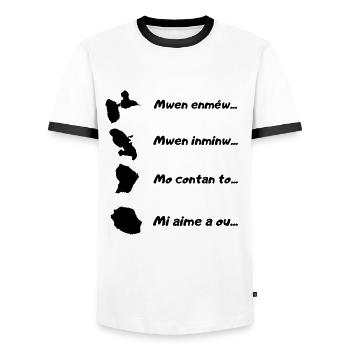 97 je t'aime - T-shirt contrasté Homme - blanc/noir - Devant - AI Model Female 172 light (172cm) & AI Model Male 178 dark (178cm)