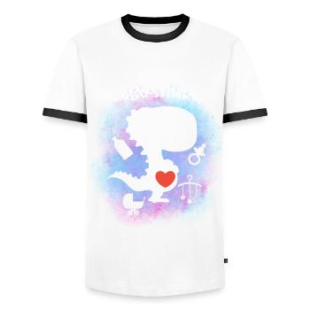 Pregosaurus Pregnancy Announcement - Men's Ringer Shirt - white/black - Front - AI Model Female 172 light (172cm) & AI Model Male 178 dark (178cm)
