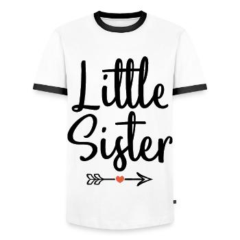 little sister geschenk geburt kleine Schwester - Männer Kontrast-T-Shirt - Weiß/Schwarz - Vorne - AI Model Female 172 light (172cm) & AI Model Male 178 dark (178cm)