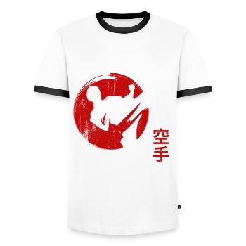 Karate Fighter Black Belt Karate Kick - Men's Ringer Shirt - white/black - Front - AI Model Female 172 light (172cm) & AI Model Male 178 dark (178cm)