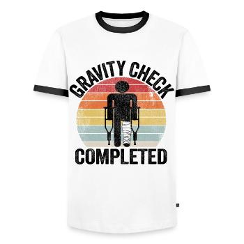 Broken Leg Gravity Check Completed Get Well Soon - Men's Ringer Shirt - white/black - Front - AI Model Female 172 light (172cm) & AI Model Male 178 dark (178cm)