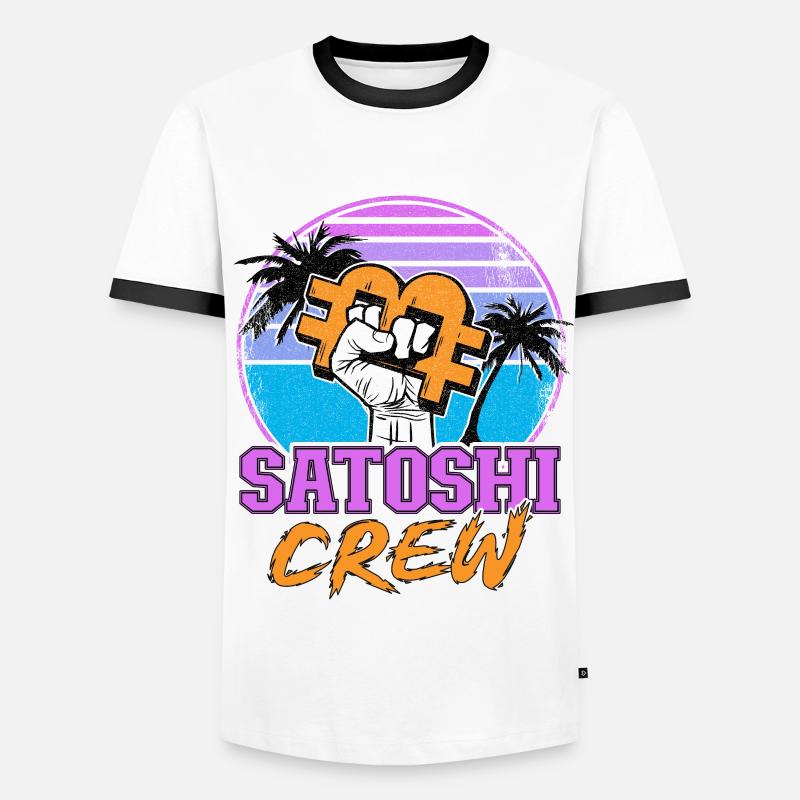 Satoshi Crew Retrowave Kryptowährungen Bitcoin - Männer Kontrast-T-Shirt - Weiß/Schwarz