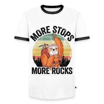 More Stops More Rocks Vintage Sunset Retro Sloth - Men's Ringer Shirt - white/black - Front - AI Model Female 172 light (172cm) & AI Model Male 178 dark (178cm)