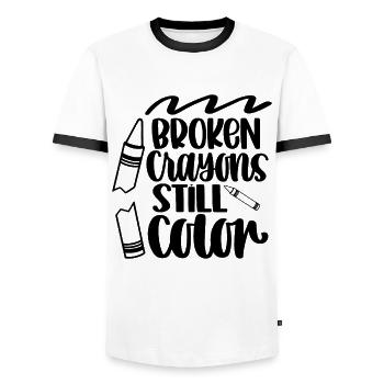 Broken Crayons Still Color Crayon Motivation Quote - Men's Ringer Shirt - white/black - Front - AI Model Female 172 light (172cm) & AI Model Male 178 dark (178cm)