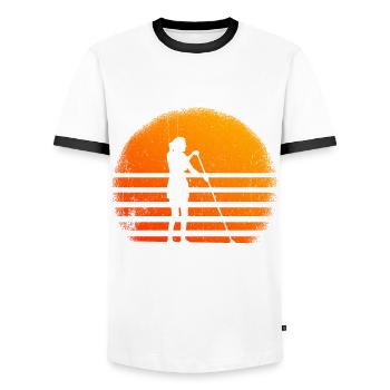 Paddleboarding Sonnenuntergang Paddleboarder - Männer Kontrast-T-Shirt - Weiß/Schwarz - Vorne - AI Model Female 172 light (172cm) & AI Model Male 178 dark (178cm)
