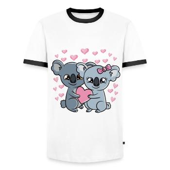 Saint-Valentin Couple Koalas Doux Koalas - T-shirt contrasté Homme - blanc/noir - Devant - AI Model Female 172 light (172cm) & AI Model Male 178 dark (178cm)