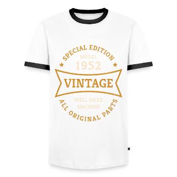 Vintage 70. Geburtstag Jahrgang 1952 Geschenkidee - Männer Kontrast-T-Shirt - Weiß/Schwarz - Vorne - AI Model Female 172 light (172cm) & AI Model Male 178 dark (178cm)