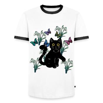 Cat Cats Kids Nature Spring Flowers Fantasy - Men's Ringer Shirt - white/black - Front - AI Model Female 172 light (172cm) & AI Model Male 178 dark (178cm)