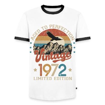 1972 Birthday humor 52 years age perfection - Men's Ringer Shirt - white/black - Front - AI Model Female 172 light (172cm) & AI Model Male 178 dark (178cm)