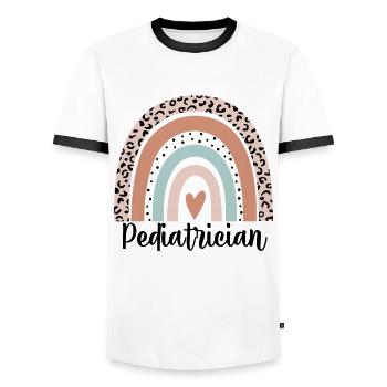 Pédiatre Rainbow Leopard Pédiatre drôle - T-shirt contrasté Homme - blanc/noir - Devant - AI Model Female 172 light (172cm) & AI Model Male 178 dark (178cm)