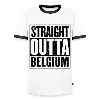 Straight Outta Belgium - Men's Ringer Shirt - white/black - Front - AI Model Female 172 light (172cm) & AI Model Male 178 dark (178cm)