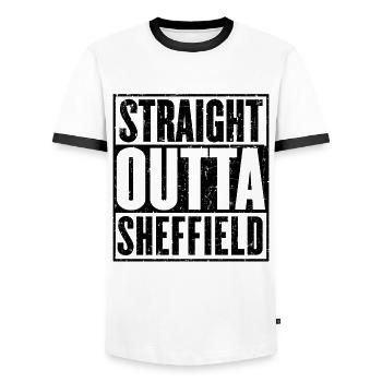 Straight Outta Sheffield - T-shirt contrasté Homme - blanc/noir - Devant - AI Model Female 172 light (172cm) & AI Model Male 178 dark (178cm)