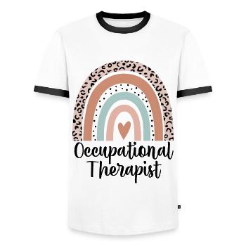 Occupational Therapist Rainbow Leopard Funny Gift - Men's Ringer Shirt - white/black - Front - AI Model Female 172 light (172cm) & AI Model Male 178 dark (178cm)