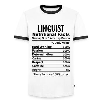 Linguist Nutrition Facts Funny - Men's Ringer Shirt - white/black - Front - AI Model Female 172 light (172cm) & AI Model Male 178 dark (178cm)