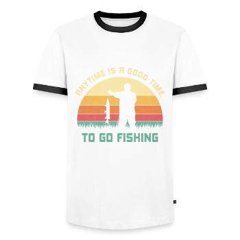 Anytime is a good time for fishing saying - Men's Ringer Shirt - white/black - Front - AI Model Female 172 light (172cm) & AI Model Male 178 dark (178cm)
