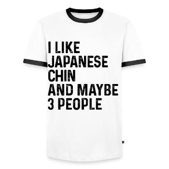 Ich mag japanisches Kinn und vielleicht 3 Personen Hundeliebhaber - Männer Kontrast-T-Shirt - Weiß/Schwarz - Vorne - AI Model Female 172 light (172cm) & AI Model Male 178 dark (178cm)
